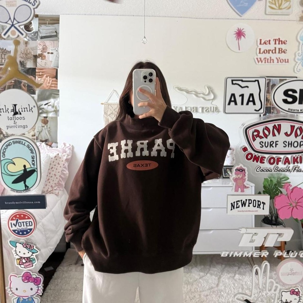 Dark chocolate brown Parke Texas Mockneck sweatshirt
